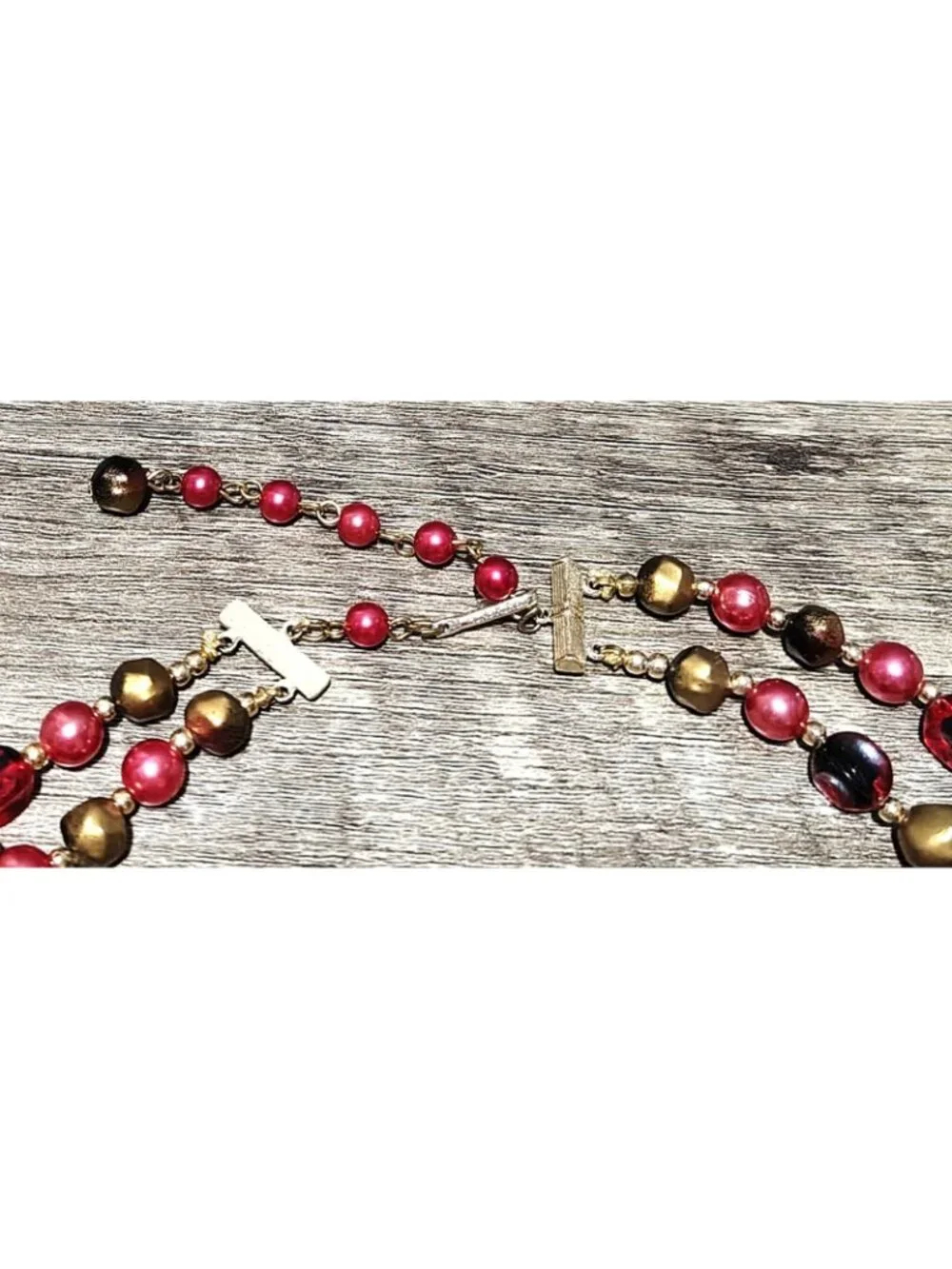 Vtg Vendome Style Red Gold Multicolor Beaded Necklace Double Strand Statement